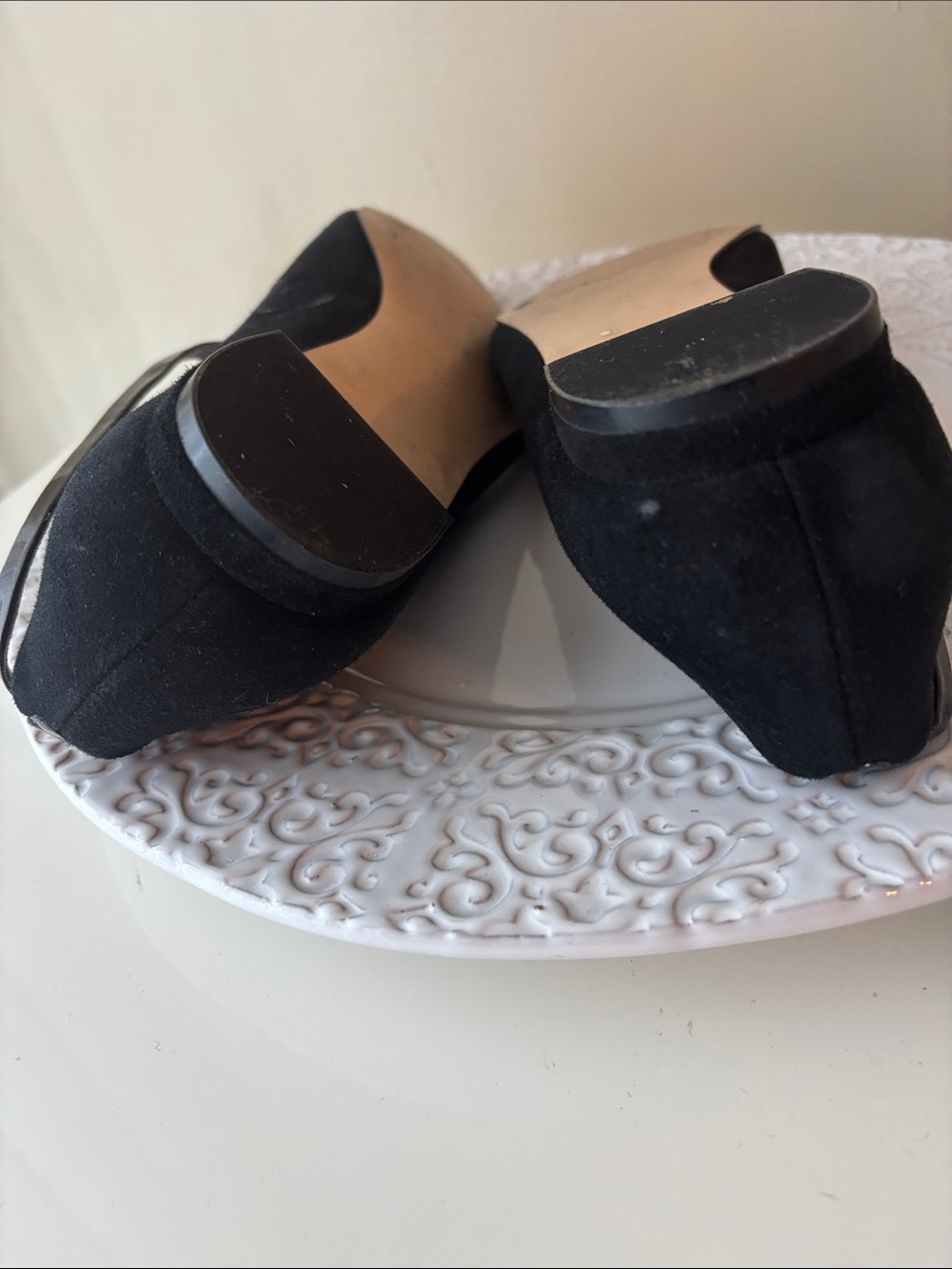 Nine West Black Suede Pointed Toe Ballet Flats with Patent Crisscross Straps - Picture 4 of 6